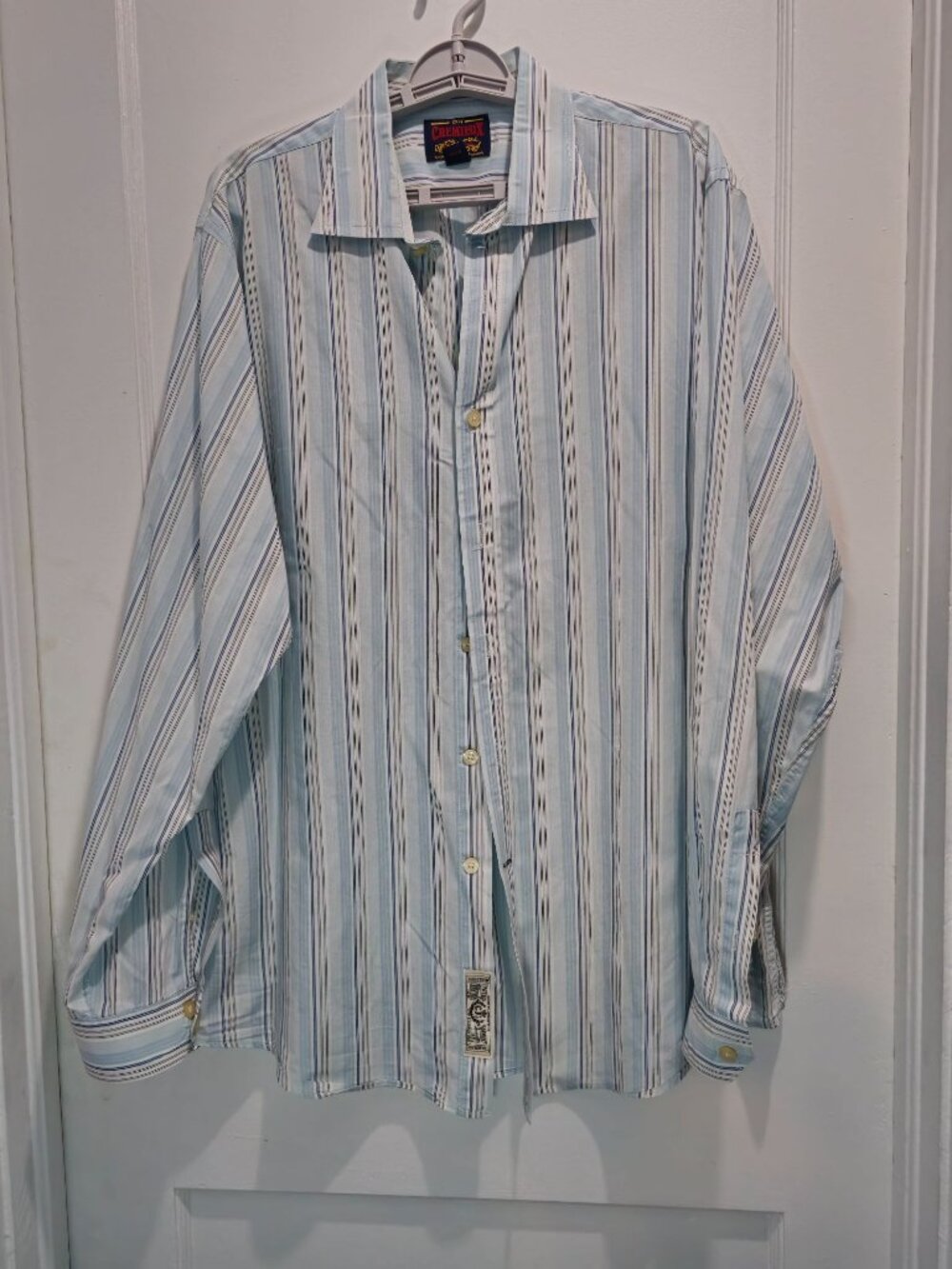 Vintage Cremieux 1971 Striped Button-Down Shirt XL 100% Cotton Blue White Long S